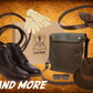 The Ultimate Indiana Jones Accessories Bundle, including hat, indy boots, gasbag with strap, adventure bag, leather whip, whip-to-belt strap, leather belt, webbing belt, gloves and holster